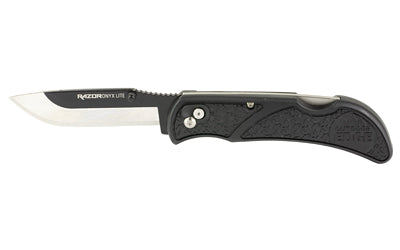 Outdoor Edge, Razor Onyx, Folding Knife, Plain Edge, 3" Blade Length, Includes (3) Drop Point Blades, Matte Finish, Black Grivory Scales