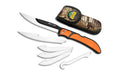 Outdoor Edge, Razorwork, Folding Knife, Plain Edge, Black Oxide Finish, 420J2 Stainless Steel, Orange Handle, Includes (2) Boning/Filet Knives, (3) Drop-Point Blades, and (1) Gutting Blade
