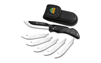 Outdoor Edge, Razor Lite, Folding Knife, Plain Edge, 3.5" Blades, 420J2 Stainless Steel, Black Handle, Includes (6) Drop Point Blades
