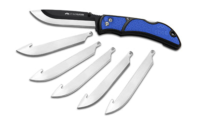 Outdoor Edge, Razor EDC Lite, Folding Knife, Plain Edge, 3.5" Blades, 420J2 Stainless Steel, Blue and Black Handle, Includes (6) Drop Point Blades