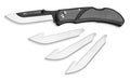 Outdoor Edge, Razor EDC Lite, Folding Knife, Plain Edge, 3" Blades, 420J2 Stainless Steel, Gray and Black Handle, Includes (4) Drop Point Blades