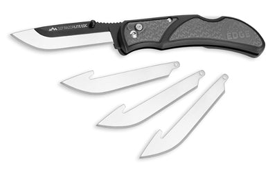 Outdoor Edge, Razor EDC Lite, Folding Knife, Plain Edge, 3" Blades, 420J2 Stainless Steel, Gray and Black Handle, Includes (4) Drop Point Blades