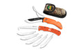 Outdoor Edge, Razor Pro, Folding Knife and Saw Combo, Plain Edge, 3.5" Blades, 420J2 Stainless Steel, Orange Handle, Includes (6) Drop Point Blades and Gut Blade