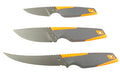 Outdoor Edge, Vantex, 4-Piece Roll Pack Kit, Fixed Blade Knives, Gray & Orange Rubber Overmolded Handles, Includes (1) Drop Point, (1) Boning, (1) Caping, (1) Sharpener