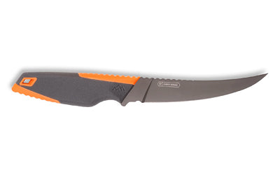 Outdoor Edge, Vantex, Fixed Blade Knife, 5" Boning Blade, 9.9" Overall Length, 7Cr17MoV Blade Steel, Plain Edge, Titanium-Coated Finish, Gray Blade, Gray and Orange Handle, Includes Sheath