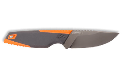 Outdoor Edge, Vantex, Fixed Blade Knife, 4" Drop Point Blade, 8.8" Overall Length, 7Cr17MoV Blade Steel, Plain Edge, Titanium-Coated Finish, Gray Blade, Gray and Orange Handle, Includes Sheath