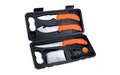 Outdoor Edge, Wildlite Game Processing Kit, Fixed Blade Knife Set, Plain Edge, 420J2 Stainless Steel, Orange Handle, Includes (1) Caper Knife, (1) Skinner Knife, (1) Boning Knife, and Knife Sharpener
