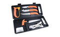 Outdoor Edge, Wild Pak Game Processing Kit,  Fixed Blade Knife Set, Plain Edge, 420J2 Stainless Steel, Orange Handle, Includes (1) Caper Knife, (1) Skinner Knife, (1) Boning Knife, (1) Bone Saw, (1) Sharpener, (1) Rib Spreader, Game Cleaning Gloves, and