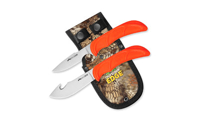 Outdoor Edge, Wild Pair, Fixed Blade Knife Set, Plain Edge, 420J2 Stainless Steel, Orange Handle, Includes (1) Caper Knife, (1) Skinner Knife, and Nylon Sheath