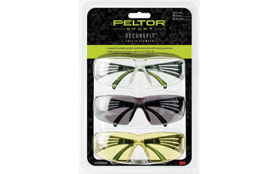 3M/Peltor, SecureFit 400, Anti-fog Glasses, Lightweight, Amber/Clear/Gray, Safety Eyewear 3-Pack