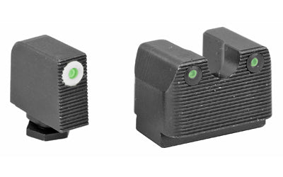 Rival Arms, Tritium 3 Dot Front/Rear Green Night Sight, Fits Glock MOS 17/19, White Front Sight Ring, Black Nitride Quench-Polish-Quench (QPQ) Finish