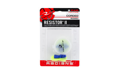 Radians, Resistor II Reusable Corded Ear Plug, 2 Pair, NRR 27, 4 Flange Tapered Shape, Aqua