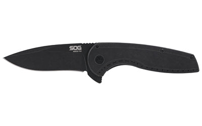 SOG Knives & Tools, Aegis FLK 2.0, Folding Knife, 3.25" Drop Point Knife, 8" Overall Length, 8Cr13MoV Stainless Blade Steel, Straight Edge, Stonewash Finish, Black, Black 410 Stainless Steel Handle, Kick Opener, Frame Lock