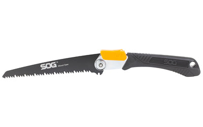 SOG Knives & Tools, Folding Saw, 8.25" Saw Blade, High Carbon Steel, Satin Black Finish, Black Plastic Grip, Includes Nylon Sheath