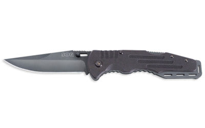 SOG Knives & Tools, Fusion, Folding Knife, 3.625" Clip Point Straight Edge, Black G10 Handle, 8Cr13MoV Steel, Hardcased Finish, Black