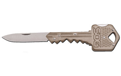 SOG Knives & Tools, Folding Key, Folding Knife, 1.5" Straight Edge Drop Point, Brass Stainless Steel Handle, 420J2 Steel, Satin Finish, Silver