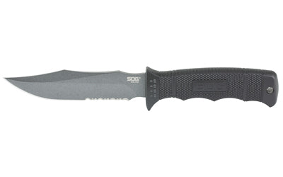 SOG Knives & Tools, Seal Pup, Fixed Blade Knife, 4.75" Partially Serrated, Clip Point, Black Glass Reinforced Nylon Handle, AUS-8 Steel, Hardcased Finish, Black, Includes Nylon Sheath