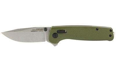 SOG Knives & Tools, Terminus XR, Folding Knife, 2.95" Straight Clip Point, Olive Drab Green G10 Handle, D2 Steel, Stonewashed Finish, Silver