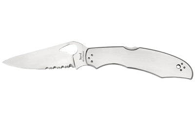 Spyderco, Byrd, Cara Cara 2, 3.75" Folding Knife, Clip Point, Combo Edge, 8Cr13MoV/Satin, Stainless, Oval Thumb Hole/Pocket Clip