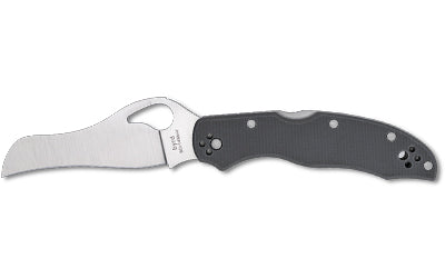 Spyderco, Gooney, Folding Knife, 3.46" Hawkbill/Reverse S Blade, 9Cr14MoV Blade Steel, 7.70" Overall Length, Back Lock, Satin Finish, Silver Blade, Gray G-10 Handle