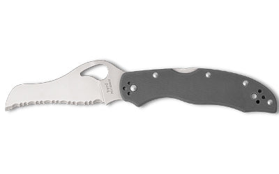 Spyderco, Gooney, Folding Knife, 3.44" Hawkbill/Sheepsfoot Blade, SpyderEdge, 9Cr18MoV Blade Steel, 7.71" Overall Length, Back Lock, Satin Finish, Silver Blade, Gray G-10 Handle