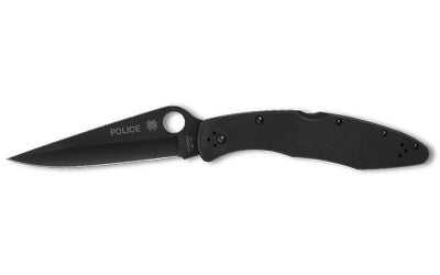 Spyderco, Police, Folding Knife, 4.2" Drop Point Blade, 9.5" Overall Length, VG-10 Stainless Blade Steel, Plain Edge, TiCN Finish, Black, Back Lock