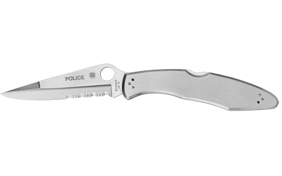 Spyderco, Police, 4.125" Folding Knife, Clip Point, Combo Edge, VG10/Satin, Stainless, Circle Thumb Hole/Pocket Clip