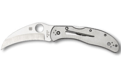 Spyderco, Harpy Clipit, Folding Knife, 2.75" Hawkbill Blade, 6.63" Overall Length, VG-10 Stainless Blade Steel, Plain Edge, Satin Finish, Silver, Silver Stainless Handle, Back Lock