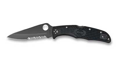 Spyderco, Endura 4, Lightweight, 3.375" Folding Knife, Clip Point, Combo Edge, VG10/Black, Black FRN, Circle Thumb Hole/Pocket Clip