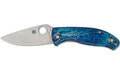 Spyderco, Tenacious, Folding Knife, 3.35" Drop Point Blade, D-2 Blade Steel, 7.74" Overall Length, R.I.L. Lock, Satin Finish, Silver Blade, Blue Titanium Handle with Disarray Finish