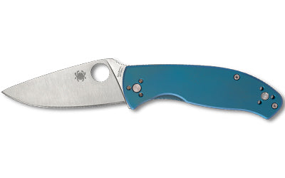 Spyderco, Tenacious, Folding Knife, 3.35" Drop Point Blade,  8Cr13MoV Blade Steel, 7.74" Overall Length, R.I.L. Lock, Satin Finish, Silver Blade, Blue Titanium Handle