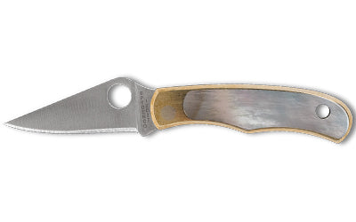 Spyderco, Bug, Folding Knife, 1.25" Drop Point Blade, 2.91" Overall Length, 12C27 Blade Steel, Plain Edge, Satin Finish, Silver, Silver Abalone Handle, Slipjoint Lock