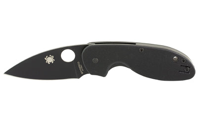 Spyderco, Efficient, 3" Folding Knife, 8Cr13MoV, Plain, Drop Point, Black Blade, Circle Thumb Hole/Pocket Clip, Blk G10