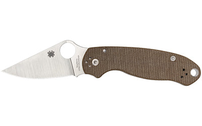 Spyderco, Para 3, Folding Knife, Plain Edge, Brown Canvas Micarta Handle, Satin Finish, Silver, 2.92" Blade Length, CPM CRU-WEAR Steel