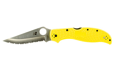 Spyderco, Stretch 2 Lightweight Salt, Folding Knife, SpyderEdge Serrations, Yellow FRN Handle, Satin Finish, Silver, 3.95" Blade Length, H-2 Steel