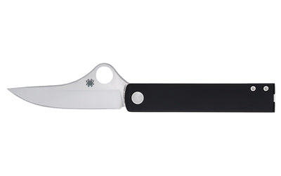 Spyderco, Essenza, Folding Knife, 3.19" Straight Back Blade, 7.23" Overall Length, N690Co Blade Steel, Plain Edge, Satin Finish, Silver, Black Aluminum Handle, Liner Lock