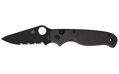 Spyderco, ButtonUp Carbon Fiber, Folding Knife, 3.27" Clip Point Blade, 7.5" Overall Length, 8Cr13MoV Blade Steel, Combination Edge, Black Oxide Finish, Black Carbon Fiber Handle, Button Lock