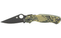Spyderco, Para Military 2, Folding Knife, 3.438" Blade, Clip Point, Plain Edge, CPM-S45V With Black DLC Finish, Camo G-10 Frame, Circle Thumb Hole/Pocket Clip