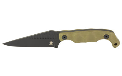 Stroup Knives, Bravo 5, Fixed Blade Knife, 3.5" Wharncliffe Blade, 7.75" Overall Length, 1095 High Carbon Blade Steel, Plain Edge, Acid Etched Finish, Black, Olive Drab Green G10 Handle, Includes Kydex Sheath