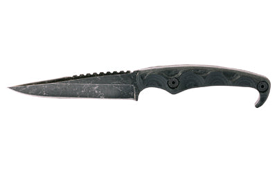 Stroup Knives, MK2, Fixed Blade Knife, 4" Clip Point Blade, 1095 High Carbon Steel, 8" Overall Length, Acid Etched Finish, Black, G10 Handle, Includes Sheath