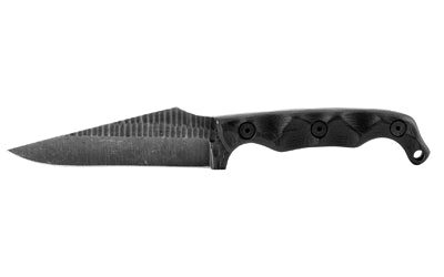 Stroup Knives, TU2, Fixed Blade Knife, 4" Clip Point Blade, 1095 High Carbon Steel, 8.5" Overall Length, Acid Etched Finish, Black, G10 Handle, Includes Sheath