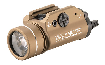 Streamlight, TLR-1 HL, High Lumen Rail Mounted Tactical Light, Pistol and Picatinny, Flat Dark Earth, C4 LED 1000 Lumens With Strobe, 2x CR123 Batteries