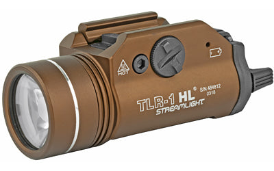 Streamlight, TLR-1 HL, High Lumen Rail Mounted Tactical Light, Pistol and Picatinny, Flat Dark Earth Brown, C4 LED 1000 Lumens With Strobe, 2x CR123 Batteries