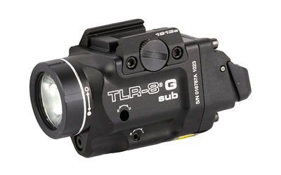 Streamlight, Streamlight TLR-8 G Sub, White LED with Green Laser, For 1913 Short Models, 500 Lumens, Anodized Finish, Black, Includes (1) CR123a Battery, Low and High Switches