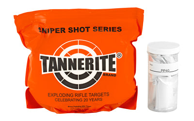 Tannerite, Sniper Shot, (4) 5lb., (40) Target Pouches, (1) mixing jar, (1) prepacked silver catalyst, (1) earplugs