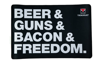 TekMat, Original Mat, Beer & Guns & Bacon & Freedom, Thermoplastic Surface Protects Gun From Scratching, 1/8" Thick, 11"x17", Tube Packaging, Black with White Lettering
