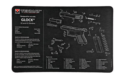 TekMat, Pistol Mat For Glock 42/43, 11"x17", Black, Includes Small Microfiber TekTowel, Packed In Tube