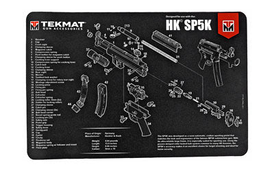 TekMat, Pistol Mat For Heckler & Koch SP5K, 11"x17", Black, Includes Small Microfiber TekTowel, Packed In Tube