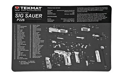 TekMat, Sig P226 Pistol Mat, 11"x17", Black, Includes Small Microfiber TekTowel, Packed In Tube