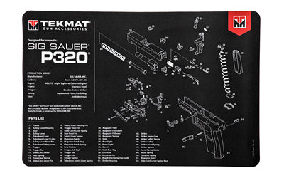 TekMat, Sig P320 Pistol Mat, 11"x17", Black, Includes Small Microfiber TekTowel, Packed In Tube